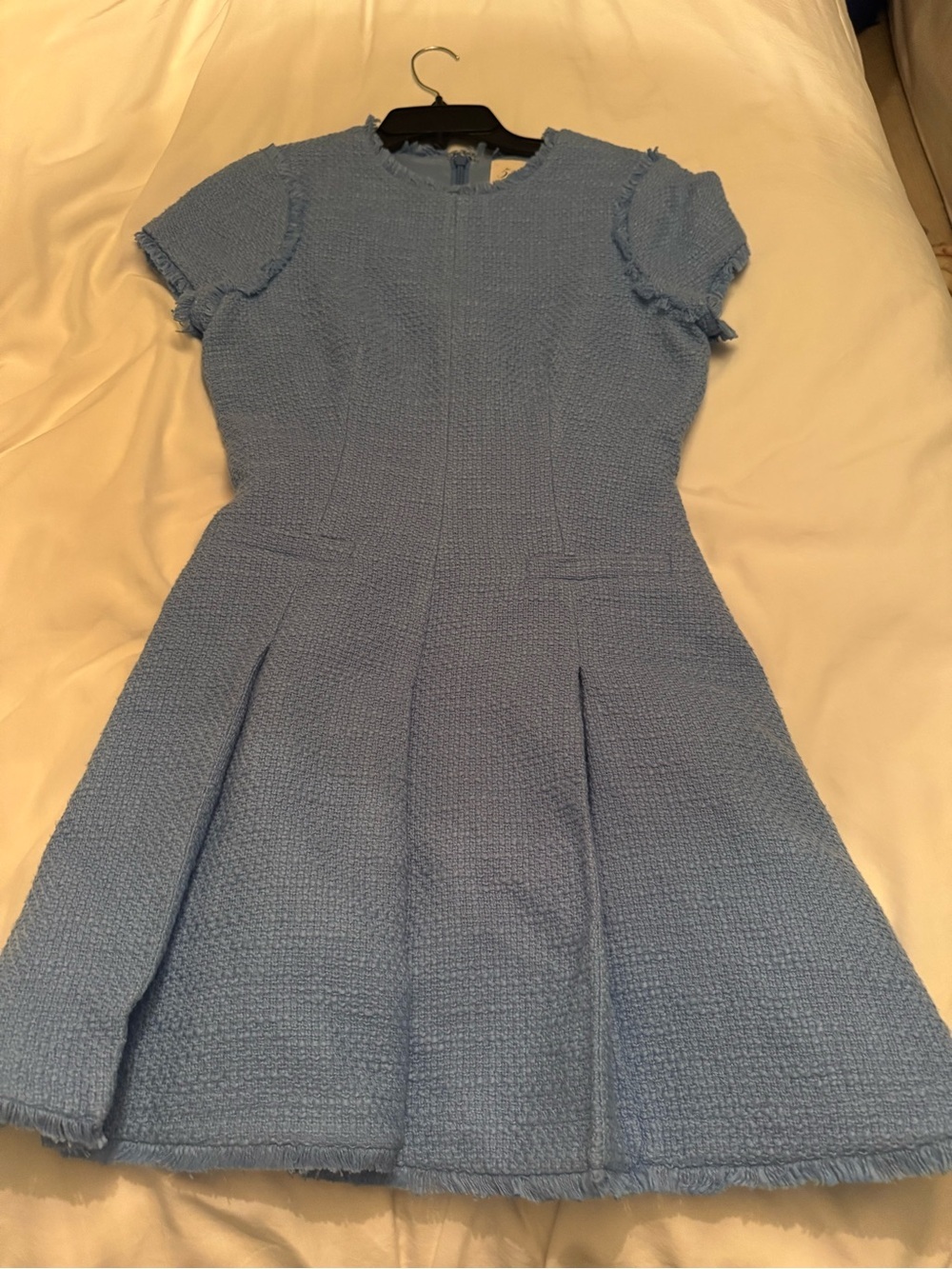 cinq a sept Powder Blue Textured Fringe Dress